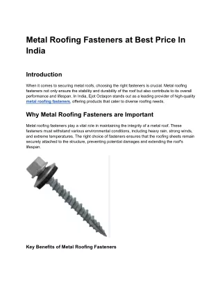 Metal Roofing Fasteners at Best Price In India