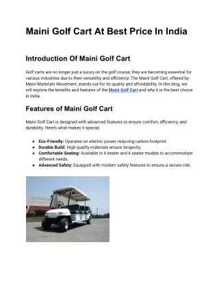 Maini Golf Cart At Best Price In India