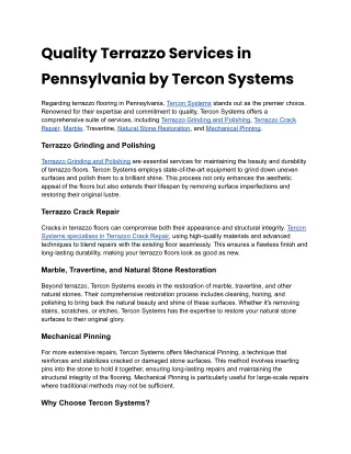 Quality Terrazzo Services in Pennsylvania by Tercon Systems
