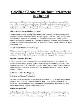 Calcified Coronary Blockage Treatment in Chennai