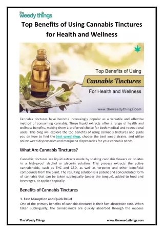 Top Benefits of Using Cannabis Tinctures for Health and Wellness