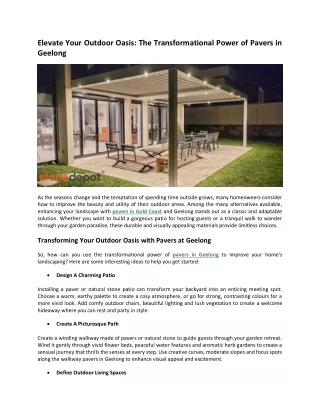 Elevate Your Outdoor Oasis The Transformational Power of Pavers in Geelong