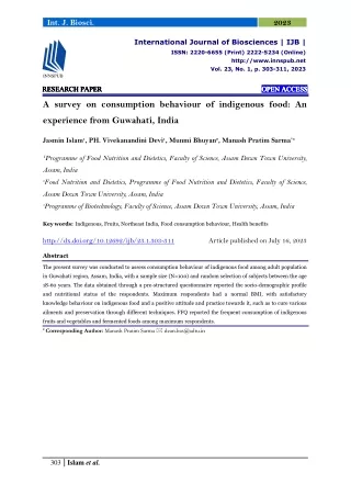 A survey on consumption behaviour of indigenous food: An experience from Guwahat