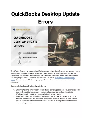 QuickBooks Desktop Update Errors
