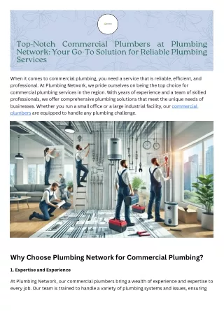 Top-Notch Commercial Plumbers at Plumbing Network: Your Go-To Solution for Relia