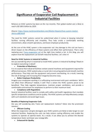 Significance of Evaporator Coil Replacement in Industrial Facilities
