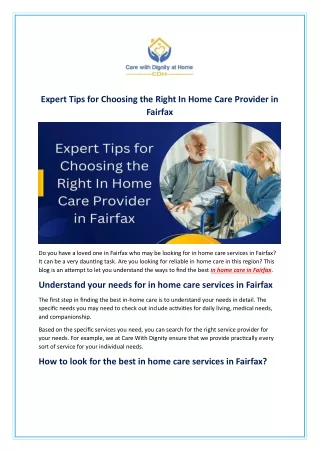 Expert Tips for Choosing the Right In Home Care Provider in Fairfax