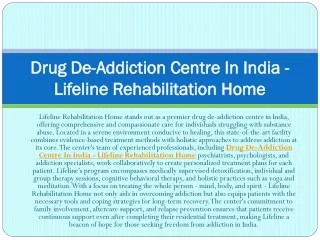 Drug De-Addiction Centre In India - Lifeline Rehabilitation