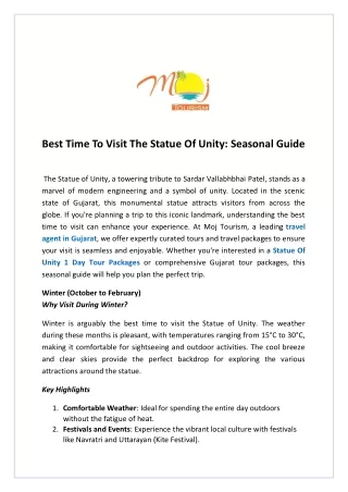 Best Time To Visit The Statue Of Unity Seasonal Guide