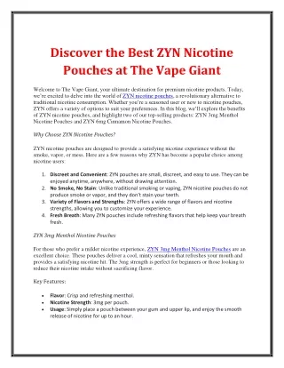 Discover the Best ZYN Nicotine Pouches at The Vape Giant