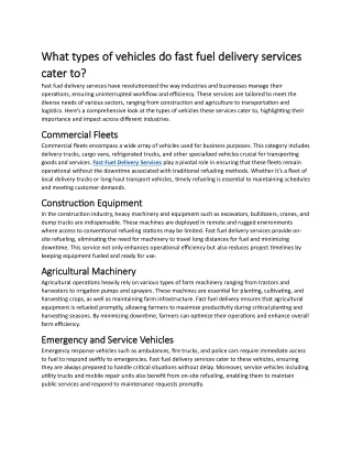 What types of vehicles do fast fuel delivery services cater to?