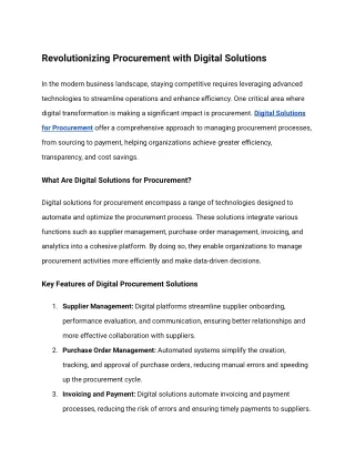 Revolutionizing Procurement with Digital Solutions