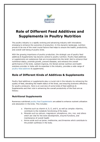 Role of Different Feed Additives and Supplements in Poultry Nutrition