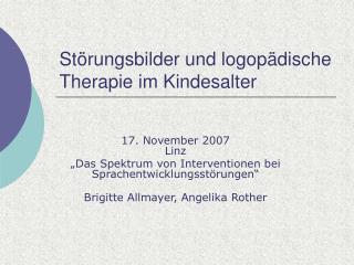 Störungsbilder und logopädische Therapie im Kindesalter