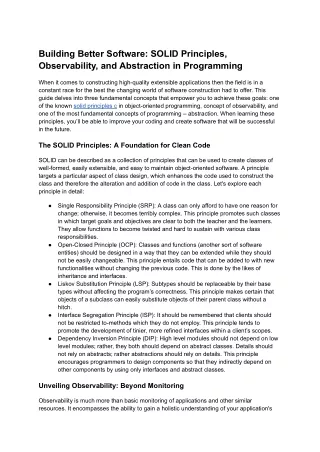 Building Better Software_ SOLID Principles, Observability, and Abstraction in Programming