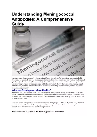Understanding Meningococcal Antibodies