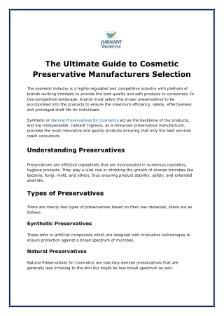 The Ultimate Guide to Cosmetic Preservative Manufacturers Selection