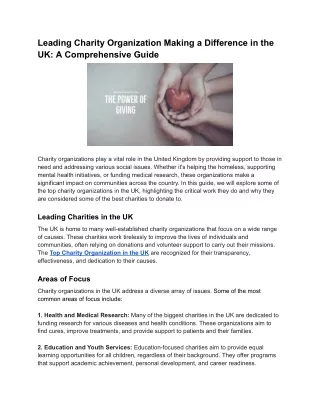 Leading Charity Organizations Making a Difference in the UK_ A Comprehensive Guide