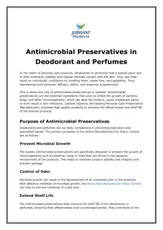 Antimicrobial Preservatives in Deodorant and Perfumes