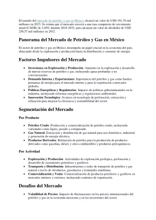Mercado de Petróleo y Gas en México