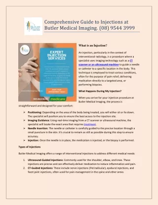 Comprehensive Guide to Injections at Butler Medical Imaging. (08) 9544 3999