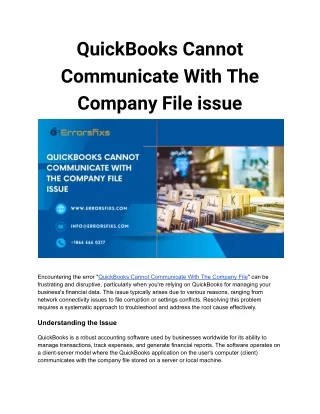 QuickBooks Cannot Communicate With The Company File issue