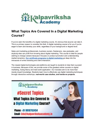 What topics are covered in a Digital Marketing course