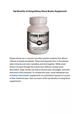 Top Benefits of Using Kidney Stone Buster Supplement