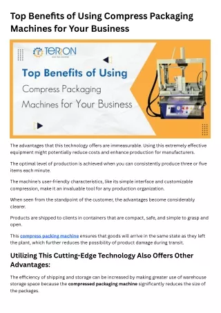 Top Benefits of Using Compress Packaging Machines for Your Business