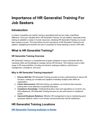 Importance of HR Generalist Training For Job Seekers