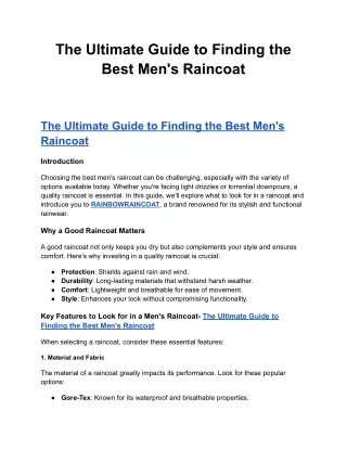The Ultimate Guide to Finding the Best Men's Raincoat