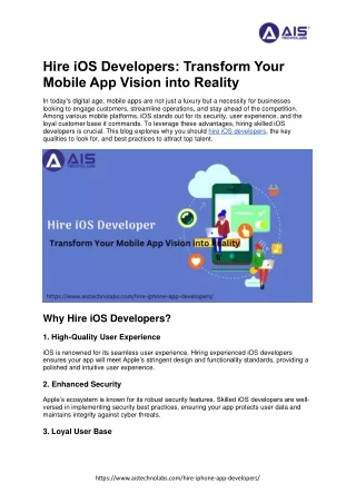 Expert iOS Developers Available for Hire