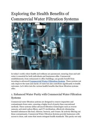 Exploring the Health Benefits of Commercial Water Filtration Systems