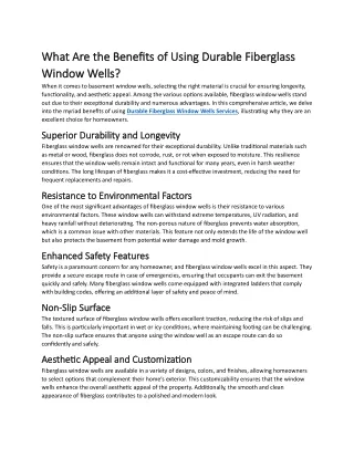 What Are the Benefits of Using Durable Fiberglass Window Wells?