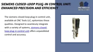 The Efficiency And Precision Of The SIEMENS Closed-Loop Plug-In Control Unit