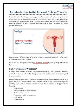 An Introduction to the Types of Embryo Transfer