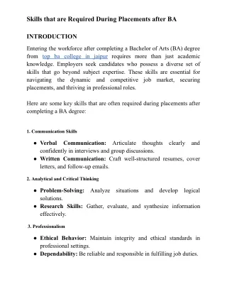 Skills that are Required During Placements after BA