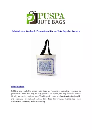 Foldable and Washable Promotional Cotton Tote Bags for women