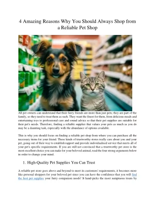 4 Amazing Reasons Why You Should Always Shop from a Reliable Pet Shop