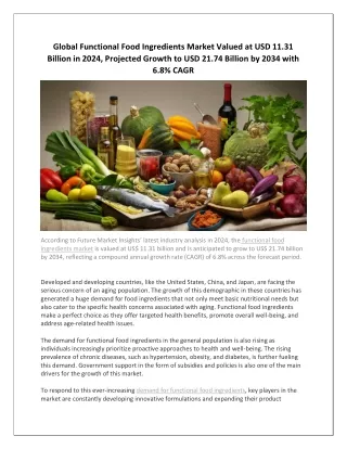 Functional Food Ingredients Market Growth Forecast to 2034