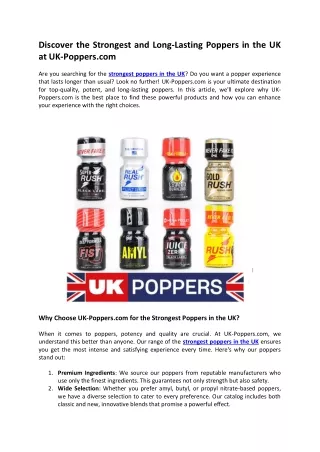 Long Lasting Popper Online UK