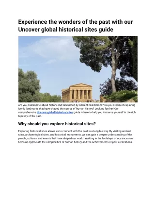 Experience the wonders of the past with our Uncover global historical sites guide