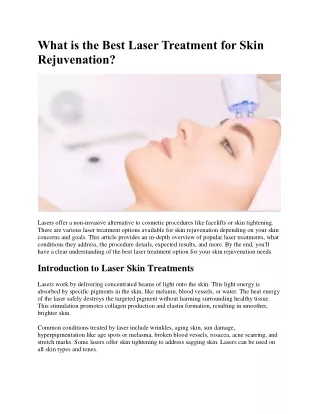 What is the Best Laser Treatment for Skin Rejuvenation?