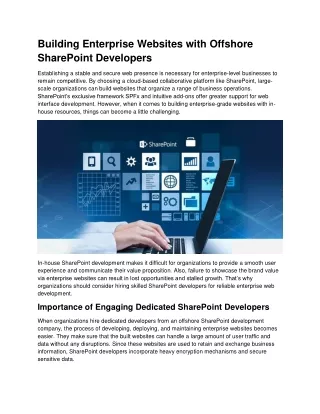 Create Scalable Enterprise Websites with Offshore SharePoint Developers