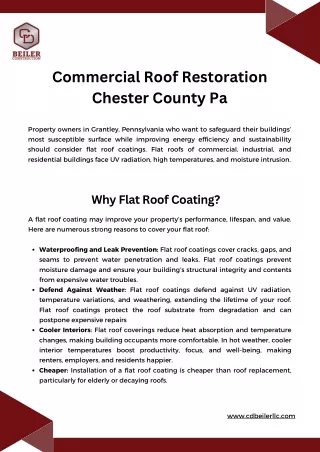 Commercial Roof Restoration Chester County Pa