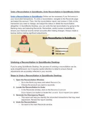 Undo a Reconciliation in QuickBooks, Undo Reconciliation in QuickBooks Online