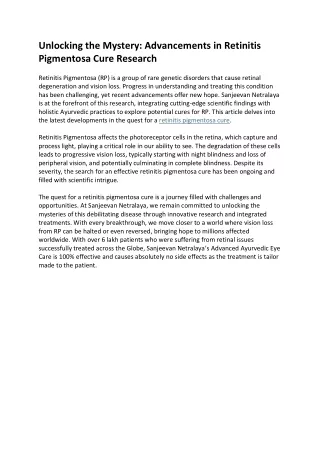 Unlocking the Mystery Advancements in Retinitis Pigmentosa Cure Research
