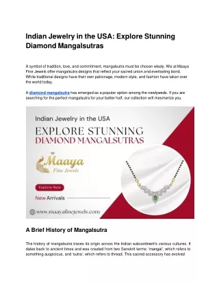 Indian Jewelry in the USA: Explore Stunning Diamond Mangalsutras