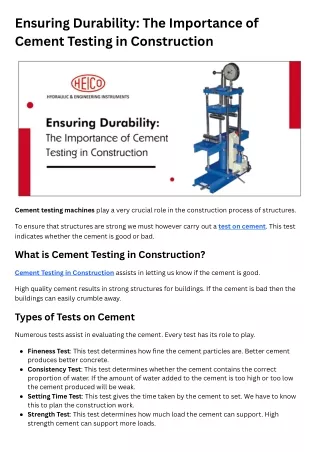 Ensuring Durability The Importance of Cement Testing in Construction