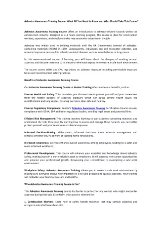 Asbestos Awareness Training Course What All You Need to Know and Who Should Take This Course